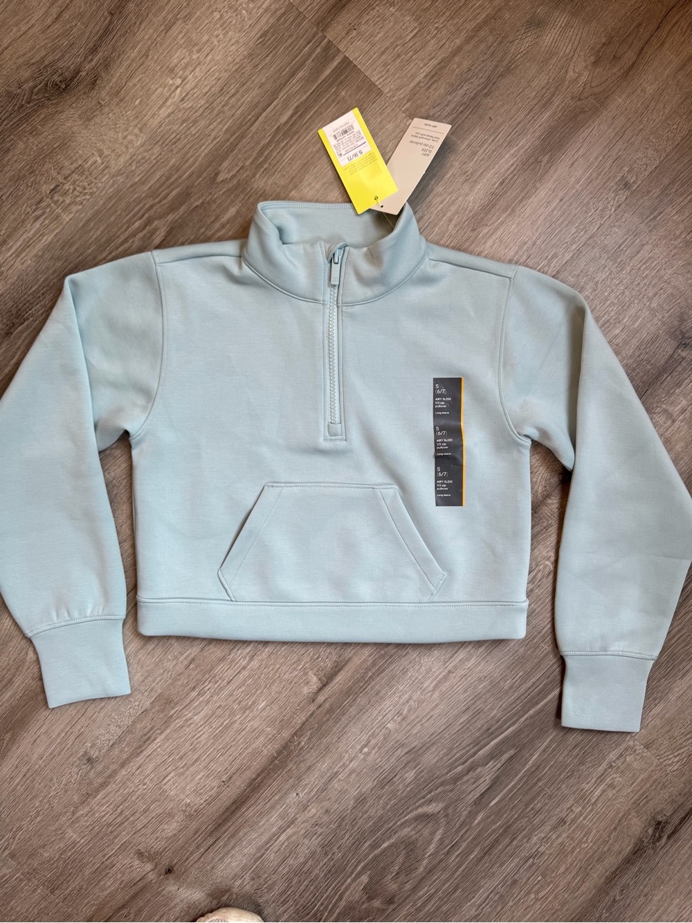 Quarter-Zip Cropped Pullover Sweatshirt in Light Blue (Aqua)